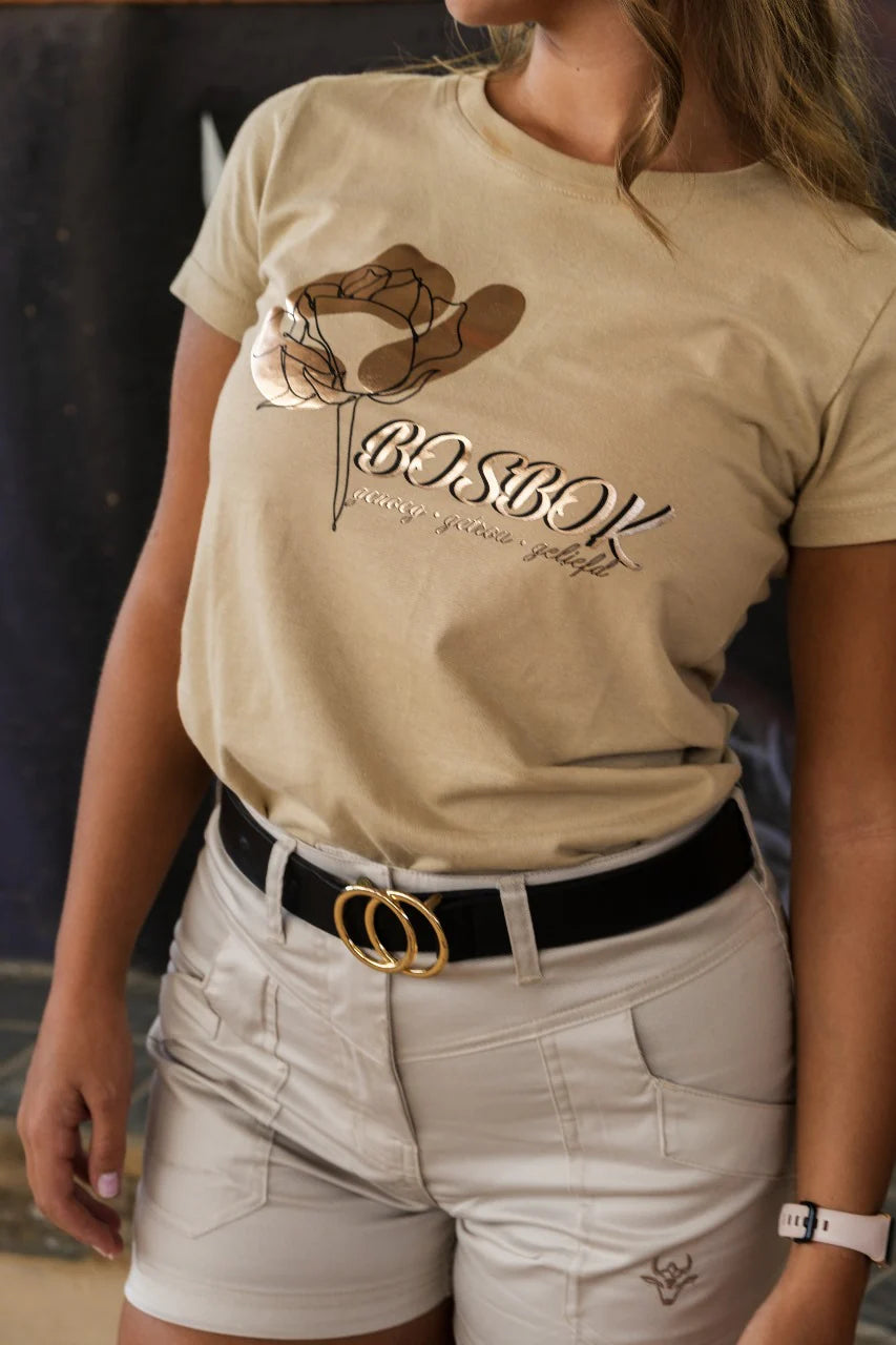 Bosbok Khaki With Shining Flowers T-Shirt