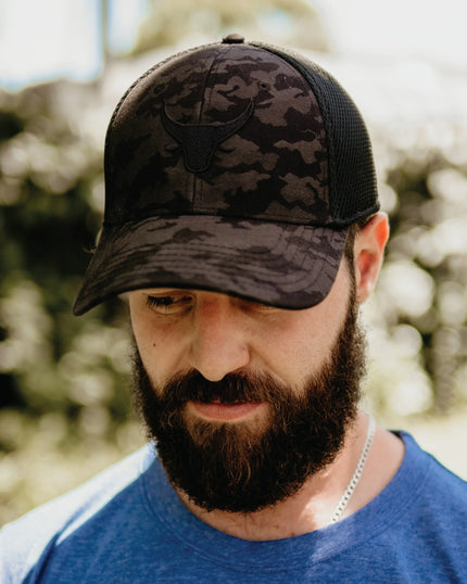 Black/Grey Camo 3D Black Bull Flexfit - Bosbul Cap