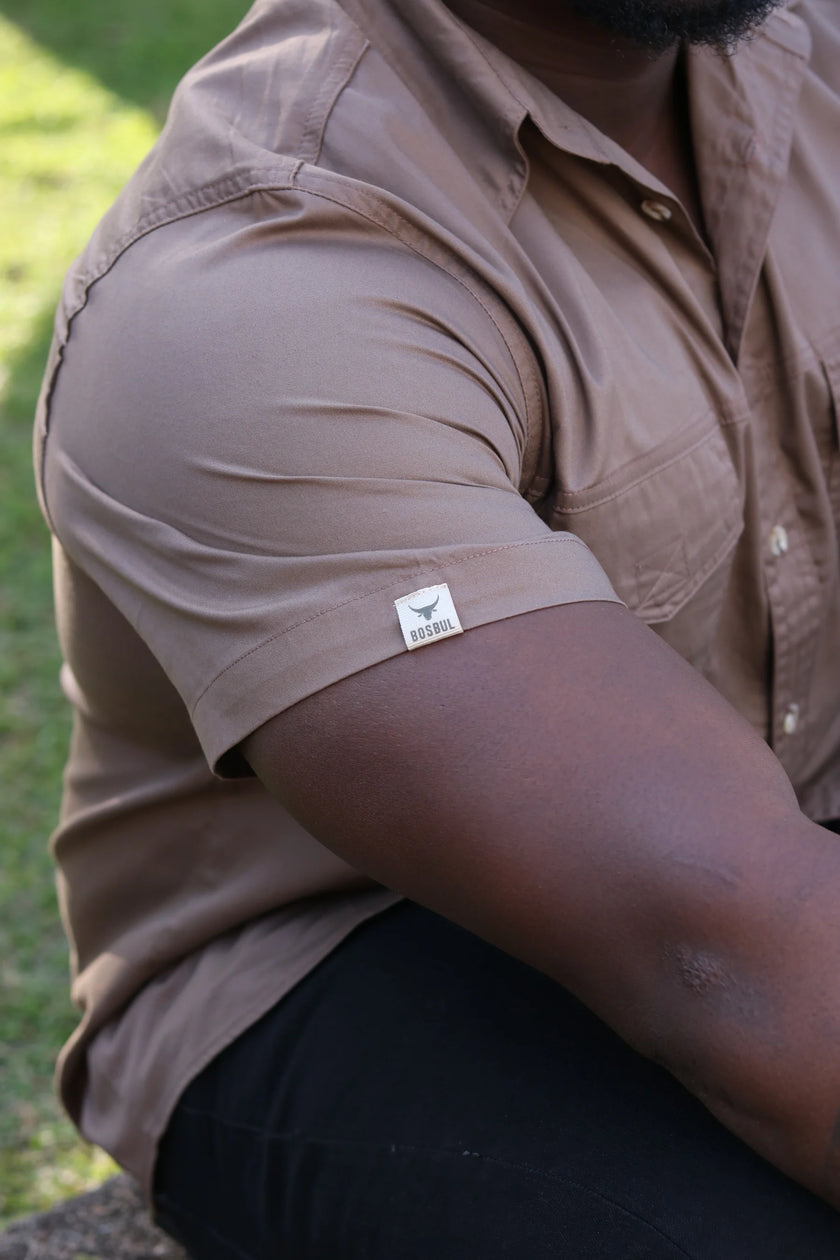 Double Stitched Vented Cotton Twirl Bush Shirts (Army Brown)