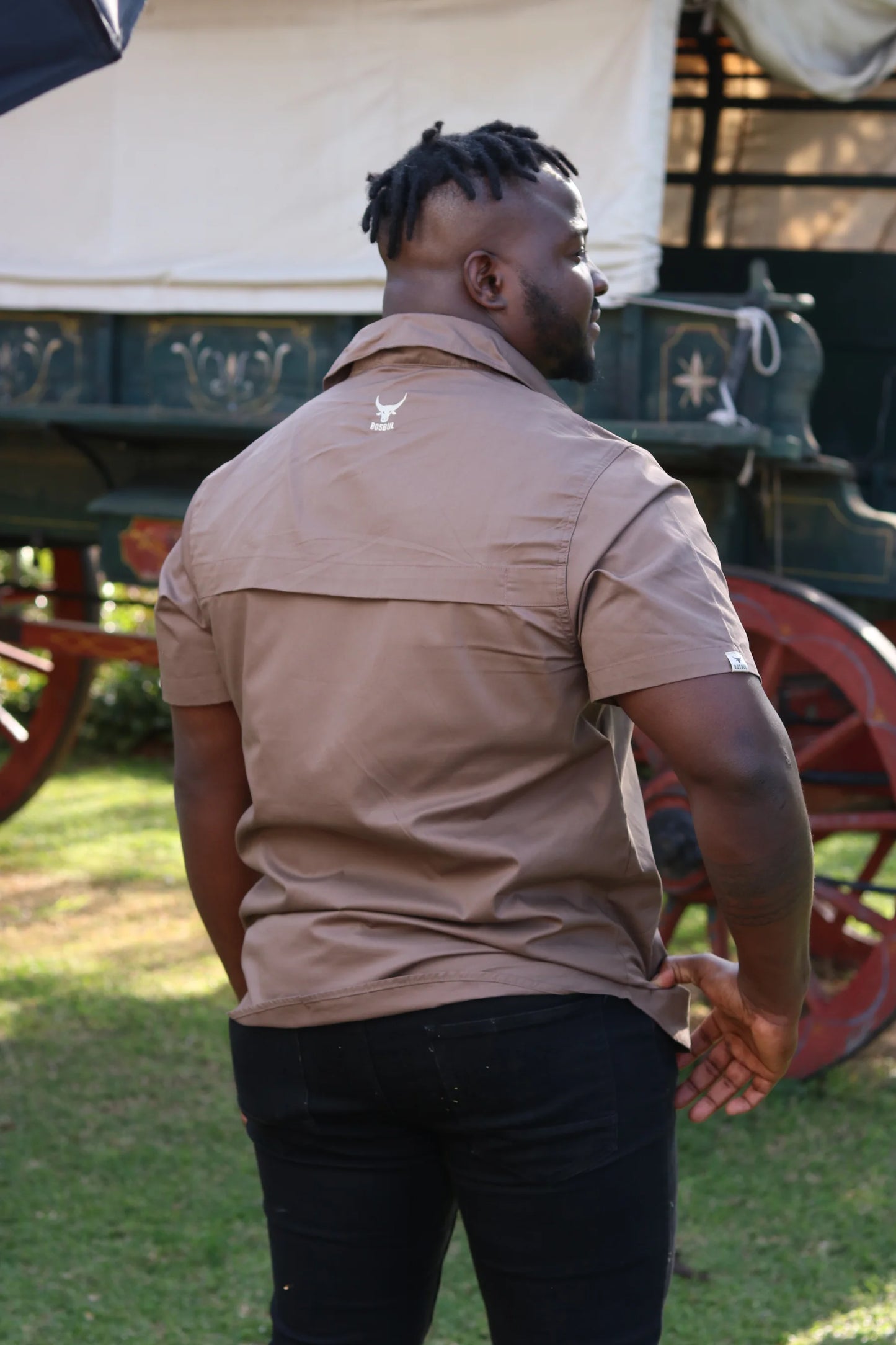 Double Stitched Vented Cotton Twirl Bush Shirts (Army Brown)