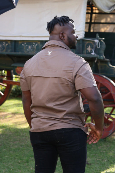 Double Stitched Vented Cotton Twirl Bush Shirts (Army Brown)
