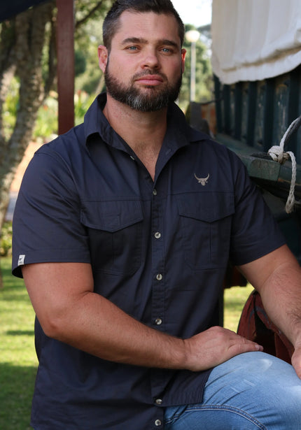 Double Stitched Vented Cotton Twirl Bush Shirts (Petrol Blue)