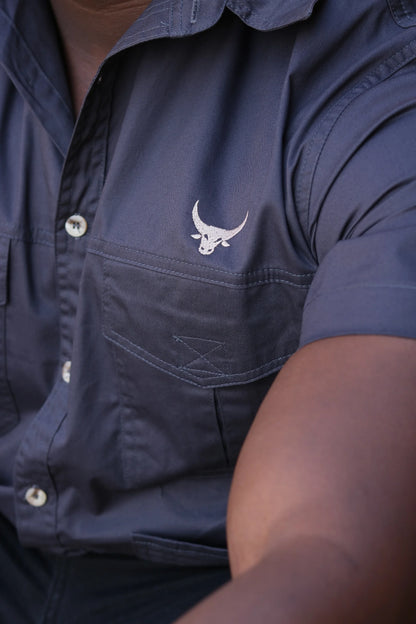 Double Stitched Vented Cotton Twirl Bush Shirts (Petrol Blue)
