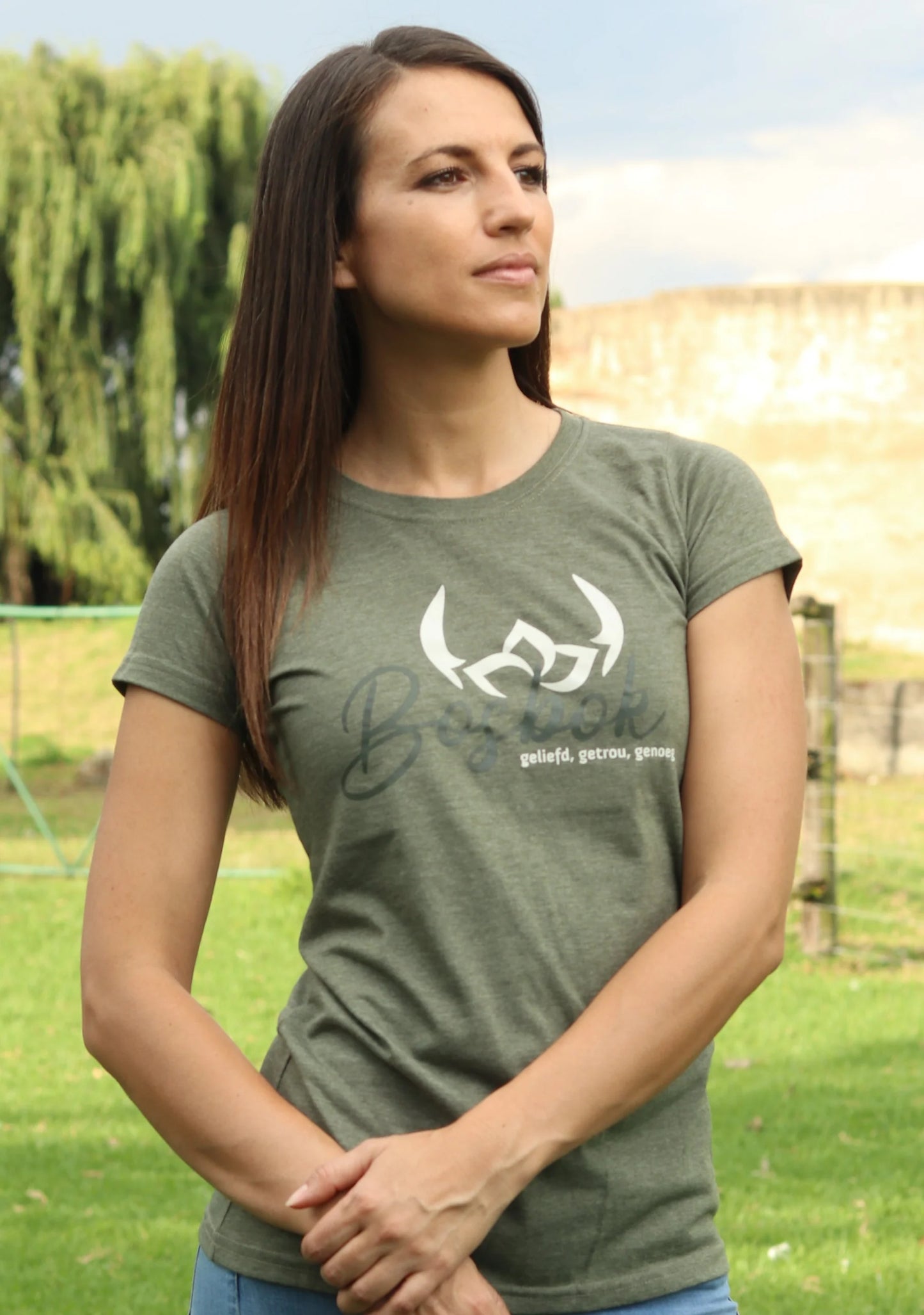 Bosbok Olive Melange T-shirt with Slogan