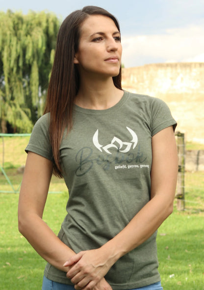 Bosbok Olive Melange T-shirt with Slogan
